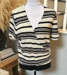 Anthropologie Striped Cropped Wrap Cotton Blend Short Sleeve Sweater Size Large