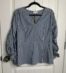 Universal Standard for j‎ Crew gingham navy blouse size small