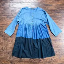 Gudrun Sjoden • Dip Dye Indigo Cotton Dress mini ombre babydoll button front