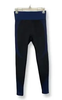 Womens Leggings Black Blue High Rise Color Block Seamless Full Length Textured L