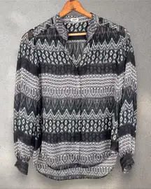 L'AGENCE Mixed Print Moroccan Aztec Print Silk‎ Blouse Sz 4