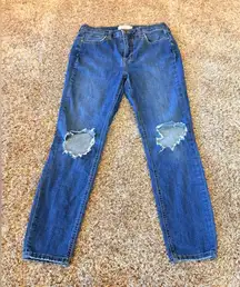 Free People Denim Jeans Womens 30 Dark Blue Knee Holes Stretch Mid