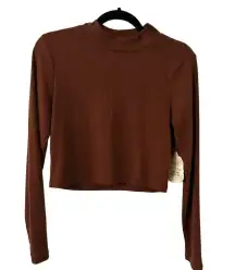 Altar'd State Cropped Mock Neck Ribbed Top Size Medium NWT Brown Long Sleeved