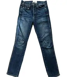 McGuire Star Embellished Skinny Button Fly Ankle Blue Stretch Jeans Women's 25