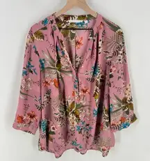 Violet + Claire Semi Sheer Chiffon Floral Print 3/4 Sleeve Popover Blouse‎