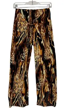 Lavender Sky Animal Print Split Leg Pants L Wide Leg Boho Festival Rayon Leopard