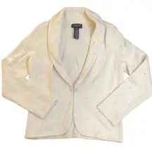 90s Vintage Jones Cream Shawl Collar Pearl Cardigan Lambs Wool Angora Small P