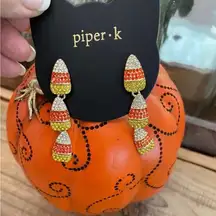 PIPER K SPARKLY RHINESTONE HALLOWEEN DANGLING CANDY CORN EARRINGS