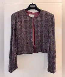 Adrianna PAPELL BOUTIQUE EVENING BEADED & SILK STUNNING JACKET Burgundy Small