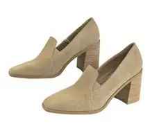 JOIE Wevenly Suede Shoe Tan Size 7.5 Slip On Block Heel Square Toe Neutral