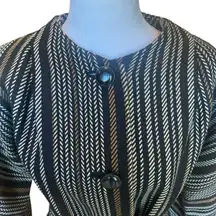 Anne Klein Black Brown Wool Blend Striped Belted Jacket Coat Womens Size Small