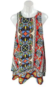 Black/Bead Multicolor Sleeveless Abstract Geometric Tank Mini Shift Dress Size S