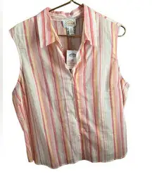 NWT Talbots Lightweight Sleeveless Pink Striped Cotton Button Up top Shirt XL