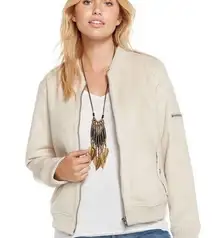 Chaser Faux Fur Lined Faux Suede Cropped Full Zip Jacket in Beige Size Medium