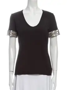 Tory Burch Black Tee with Sequin Sleeve Size Small