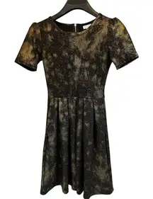 LuLaRoe‎ Amelia Dress XS Black/Gold A-Line Pleated Knee Length Formal