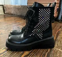 AKIRA Black RHINESTONE Women's combat Boots Platform