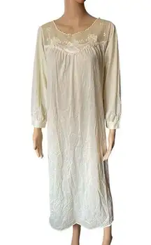 Deena Vintage 60s Yellow Lace Romantic Floral Ruffle Lingerie Midi Sleep Dress