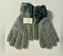 Fuzzy Grey Gloves with Snowflake Accents NWT