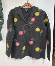 Alexandra Bartlett Wool Vintage Cardigan Felted Floral Cottagecore Sweater Med
