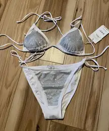 NWT DAGI Sparkly White Bikini Swimsuit 2 Pieces with Sun Protection Size 6