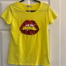 Womens Large Bold Red Sequin Lip Italy Maxim Art to Wear NEW Cherry Girl Top