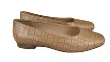 Trotters Beige Croc Leather Flats Square Toe Snub Nose Kitten Heel Women's 7.5W