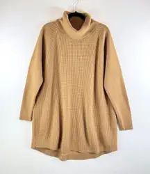Woolrich Sweater Brown Tunic Waffle Knit Ribbed Wool Turtle Neck Pullover XL