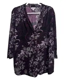 Charter Club  Women's Plus Size 3X Purple Floral ¾ Sleeve Top Blouse