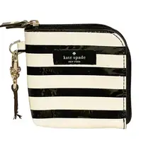 Kate Spade Mini Black White Stripe Patent Side Zip Card Holder Wallet