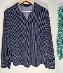 Adriana Papell Navy Stripe Blouse Green Floral Top Lot Work Office Set L