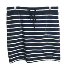 J. McLaughlin Pull On Striped Cotton Knit Mini Skirt Navy White Large Preppy