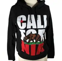 On Fire  Brand California Grizzly Bear Hoodie Black Red White Long Sleeve Top