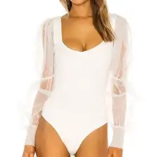 NBD Revolve Blaine Bodysuit Puff Sleeve Coquette NWOT Size Small