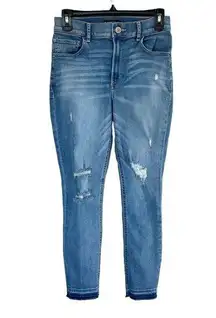 Express SZ 4 Cropped Legging Jeans High-Rise Stretch Zip-Fly Pockets Frayed Hems