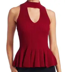 Jonathan Simkhai Red Released Rib Sleeveless Choker Cutout Peplum Top Size XS