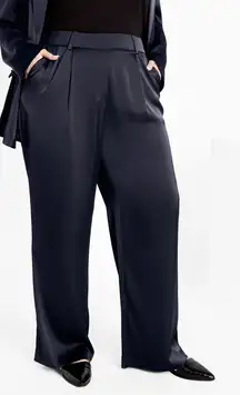 NWT City Chic Rylie Wide Leg Pant‎ In Steel Blue Size XL/22 Lined Satin Feel