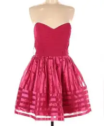 Betsey Johnson Strapless Tulle Poofy Dress Sweetheart Neckline Magenta Stripes 8