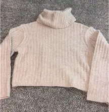 Tan Cropped ribbed sweater turtleneck