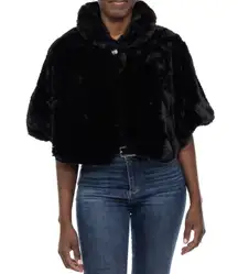 Collared Cap Sleeve One Button Closure Faux Fur Cape