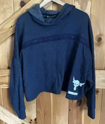 Under Armour Women's Blue XL Cropped Hoodie Project Rock Brahma Bull Fleece‎