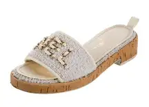 Chanel 2021 Chain Tweed Cork Mule Sandals Slides