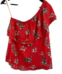 Collective‎ Concepts Red One Shoulder Ruffle Floral Top Size Small New