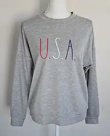 Rae Dunn Oversized USA Graphic Sweatshirt in Grey Size XS fits M to L
