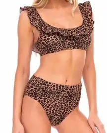 Cabana Del Sol Ruffle Cheetah Leopard Bikini