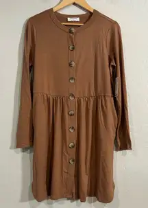 Zenana Babydoll Cardigan Dress Brown Long Sleeve Soft Stretchy XL NWT