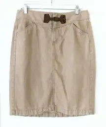 Lauren Jeans Ralph Lauren Khaki Tan Lagenlook Belted Pencil Skirt Size 8