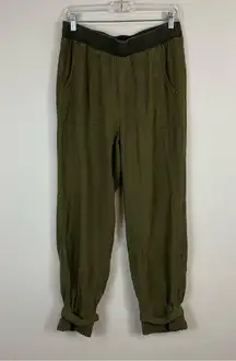 Soft Surroundings | High Rise Pleated Wide Leg Jogger pants Size M Olive Green