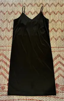 Women's Black V Neck Spaghetti Strap Slip Dress Midi Length, Size 9/10
