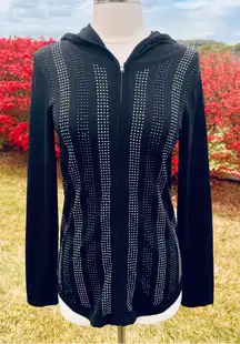 VOCAL Black Knit Hoodie Black & Gunmetal Tone Rhinestones